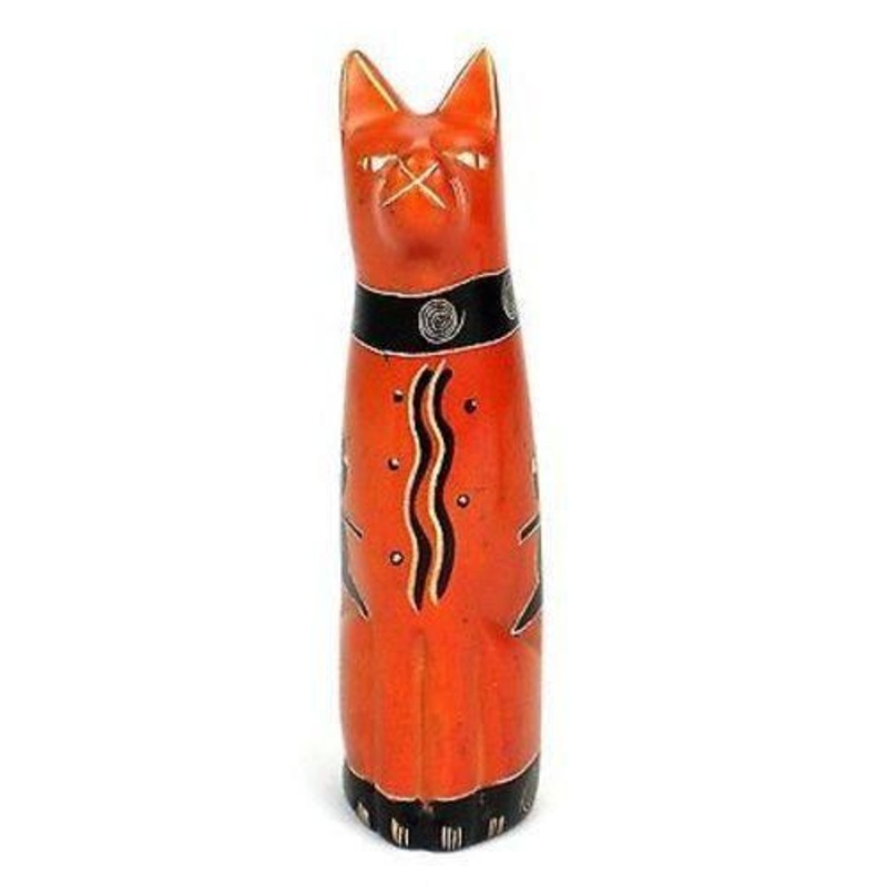 Handcrafted 5-inch Soapstone Sitting Cat Sculpture in Orange – Smolart