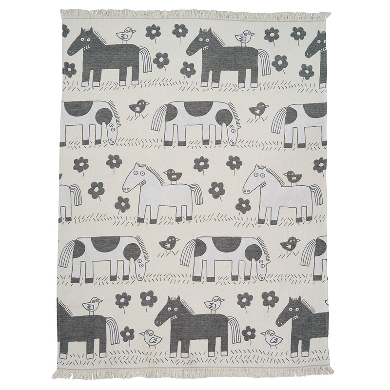Horse Cotton Children’s Blanket, Black & White