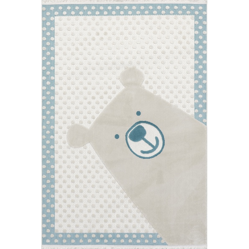 Wilma Kids Bear Fringed Rug | Baby Blue