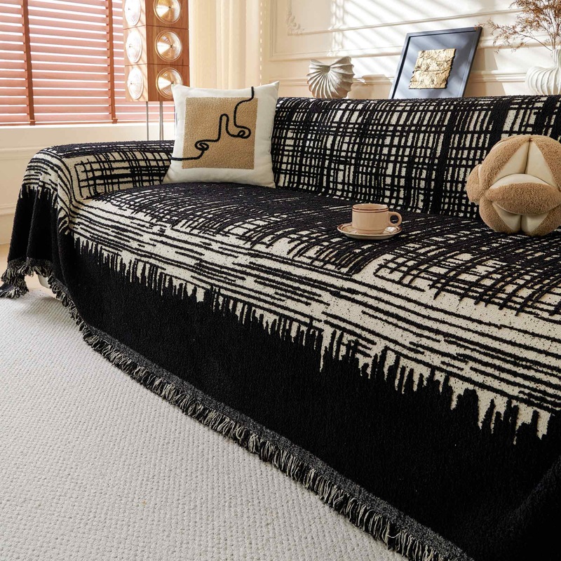 Bold Urban Gridlines Earth Tone Pattern Soft Pet-Friendly Durable Sofa Cover  Minimalist Hassle-Free Throw Couch Protection Multi-Use