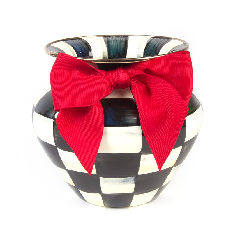 Courtly Check Enamel Large Vase – Red Bow