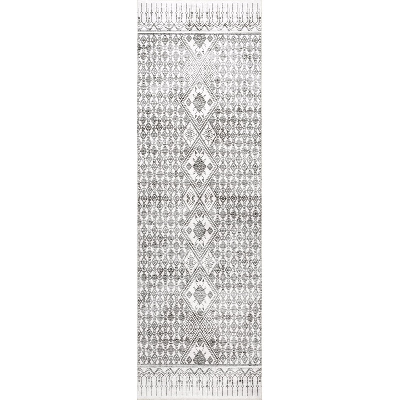 Kehlani Distressed Diamond Washable Rug | Light Grey