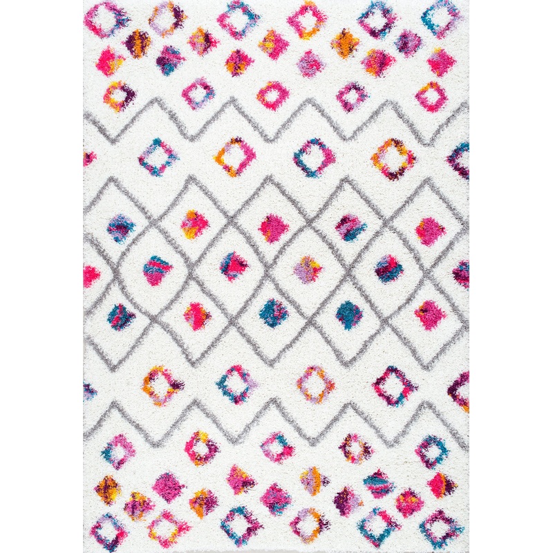 Kids Bohemian Diamond Trellis Shag Rug | Pink