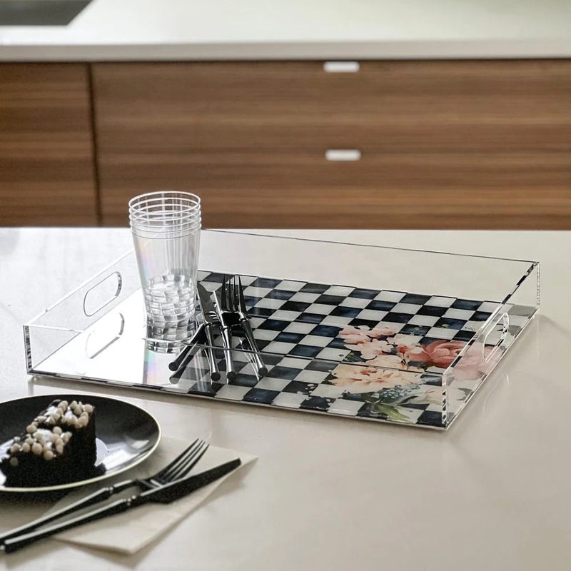 BT Shalom Checkered Black Tray w/ Handle