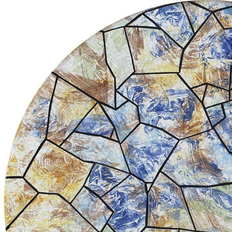 CERAMIC STONE TABLE + IRON BASE: DUBLINO Design – Hand Painted in Deruta, Italy.