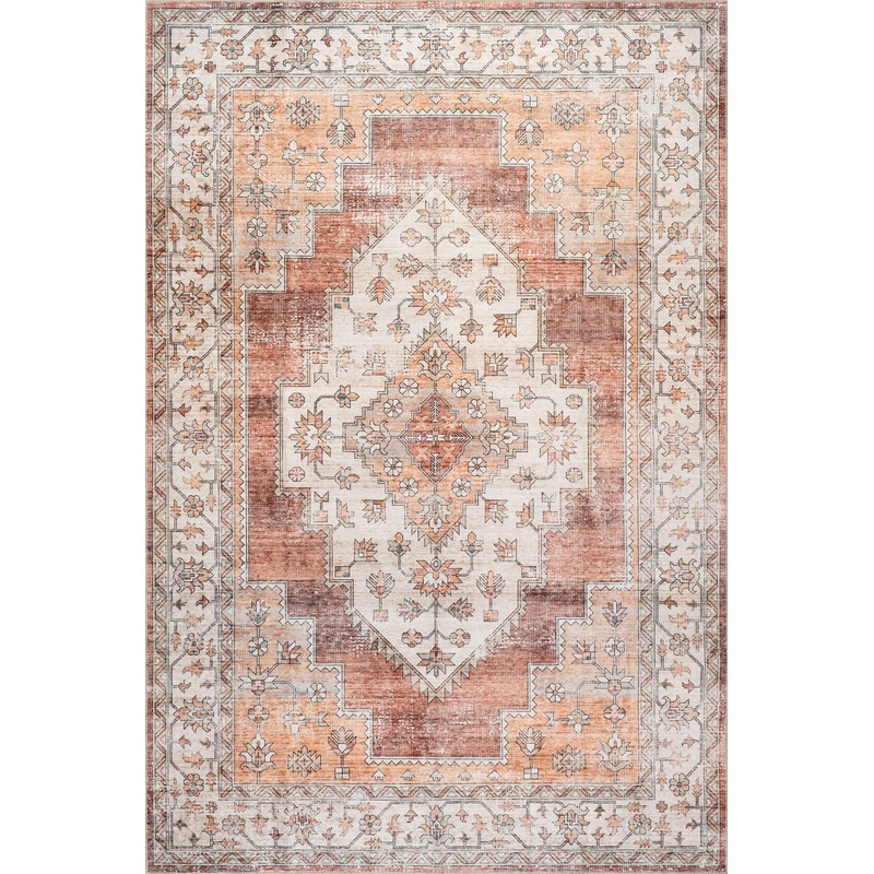 Maria Oasis Medallion Spill Proof Washable Rug | Rust