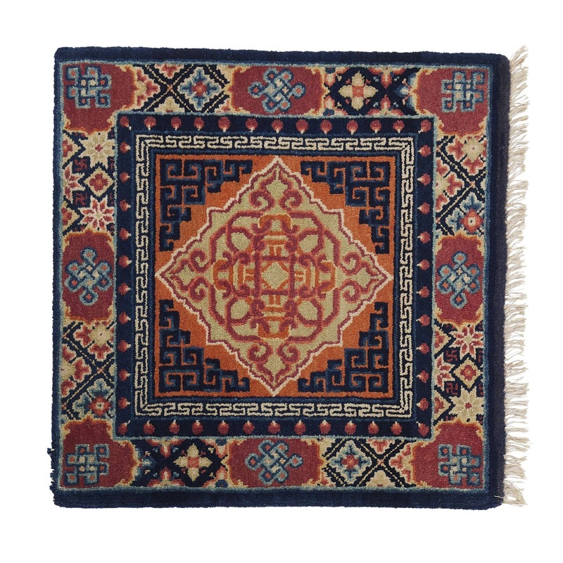 ANTIQUE CHINESE PAO TAO RED/BLUE – TEMPLE SEAT 2′ 2” x 2′ 2”