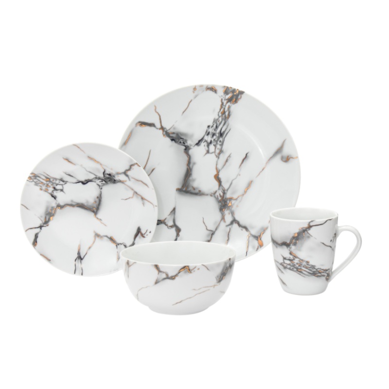 Godinger Rayo Marble 16 Piece Dinnerware Set, Service for 4