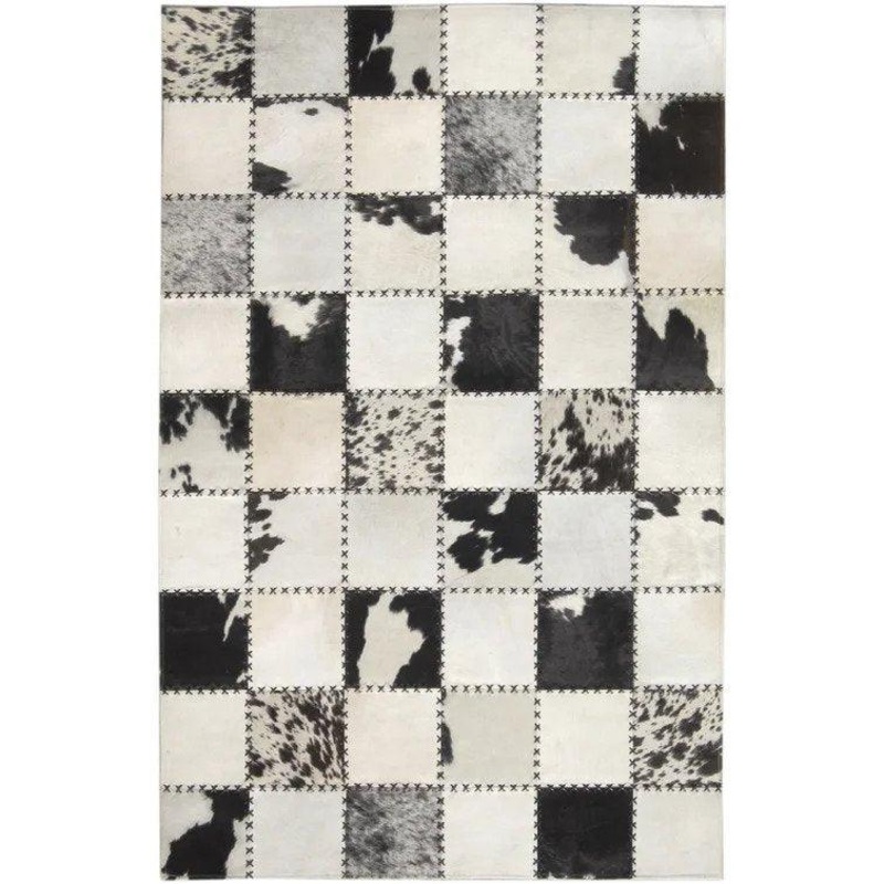 Madisons Black And White Cow Spot Square Pattern Patchwork Cowhide Rug