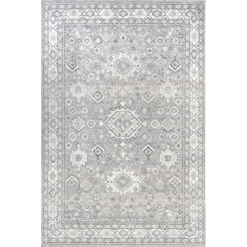 Kaski Medallion Washable Rug | Grey