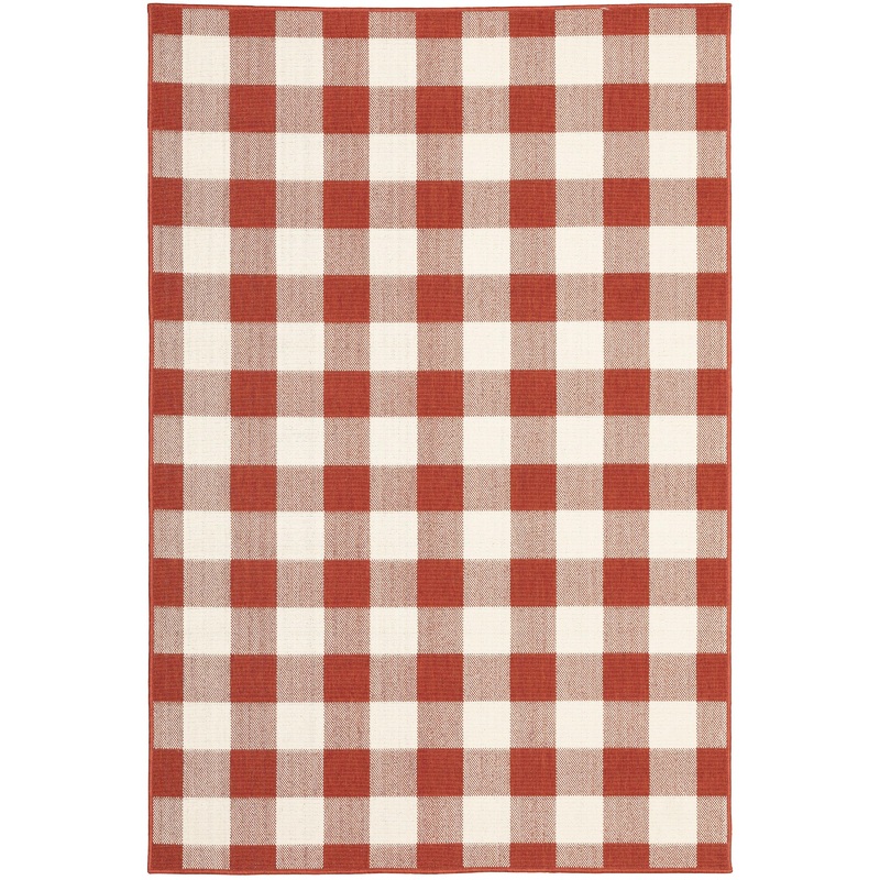 Meridian Red Ivory Farmhouse Geometric Indoor/Outdoor Rug