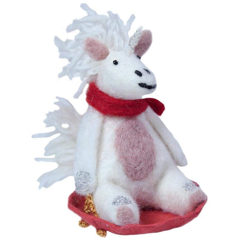 Sledding Unicorn Felt Ornament – Wild Woolies (H)