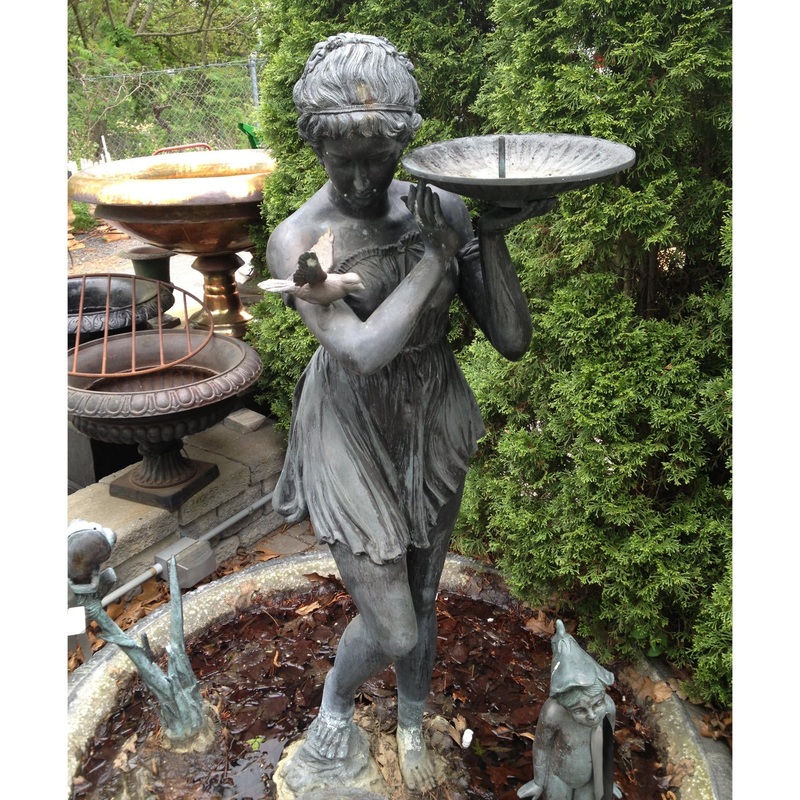 Bronze Garden Fountain,  Lady with Sparrow