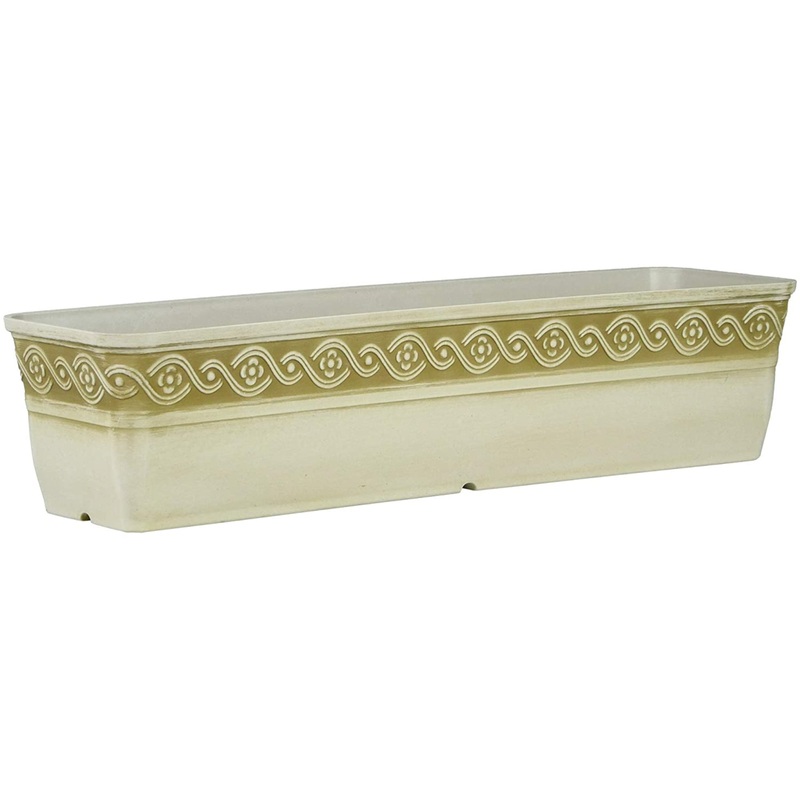 Classic Home and Garden Indoor/Outdoor Resin Corinthian Window Box Planter with Drainage Plug  Durable & UV-Resistant, 18″