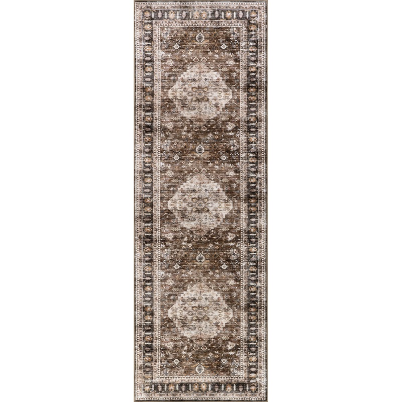 Keyara Spill Proof Washable Rug | Dark Brown