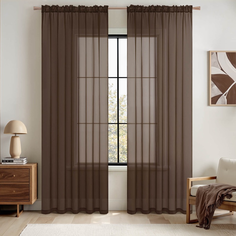 MIULEE 2 Panels Solid Color Sheer Window Curtains Elegant Window Voile Panels/Drapes/Treatment for Bedroom Living Room (54X84 Inches Chocolate)