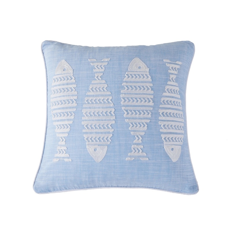 Blue Sea Fish Embroidered Pillow – Coastal Accent Pillow