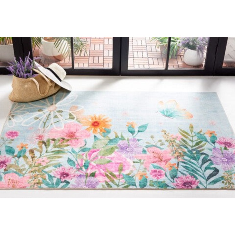 Door And Kitchen Mat DKM338J-2 Aqua / Pink