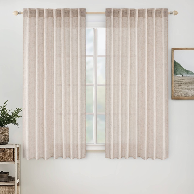 MIULEE Natural White Linen Curtains 40 Inch Long for Bedroom Living Room, Soft Thick Linen Textured Window Drapes Semi Sheer Light Filtering Rod Pocket Back Tab Neutral Farmhouse Cream Ivory 2 Panels