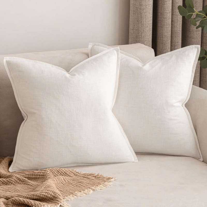 MIULEE Pack of 2 Christmas Decorative Linen Pillow Covers 18×18 Inch Cream White Soild Farmhouse Neutral Throw Pillow Covers Soft Accent Pillowcases Home Decors for Couch Sofa Cushion Living Room Bed
