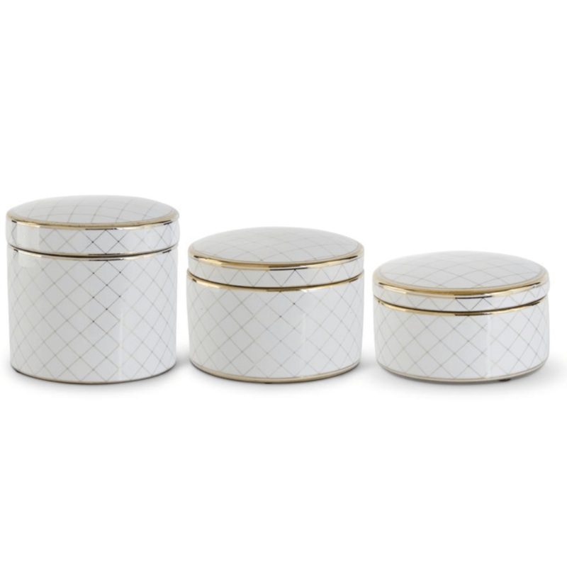 White & Gold Round Ceramic Lidded Container
