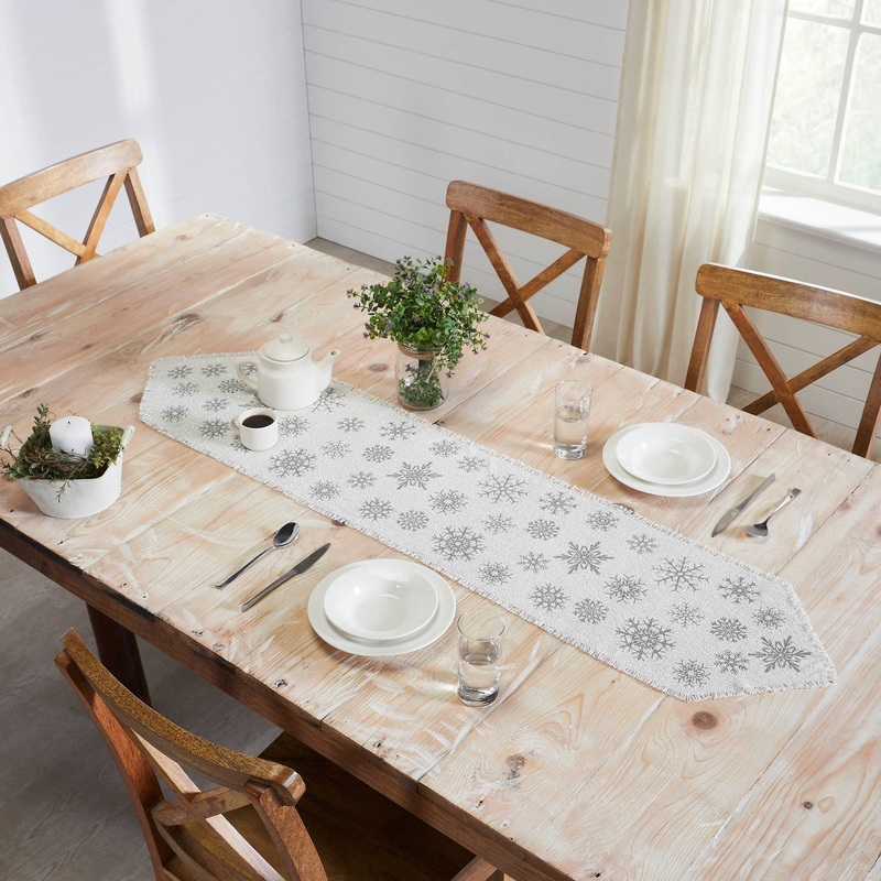 Yuletide Burlap Antique White Snowflake Runner 12×60