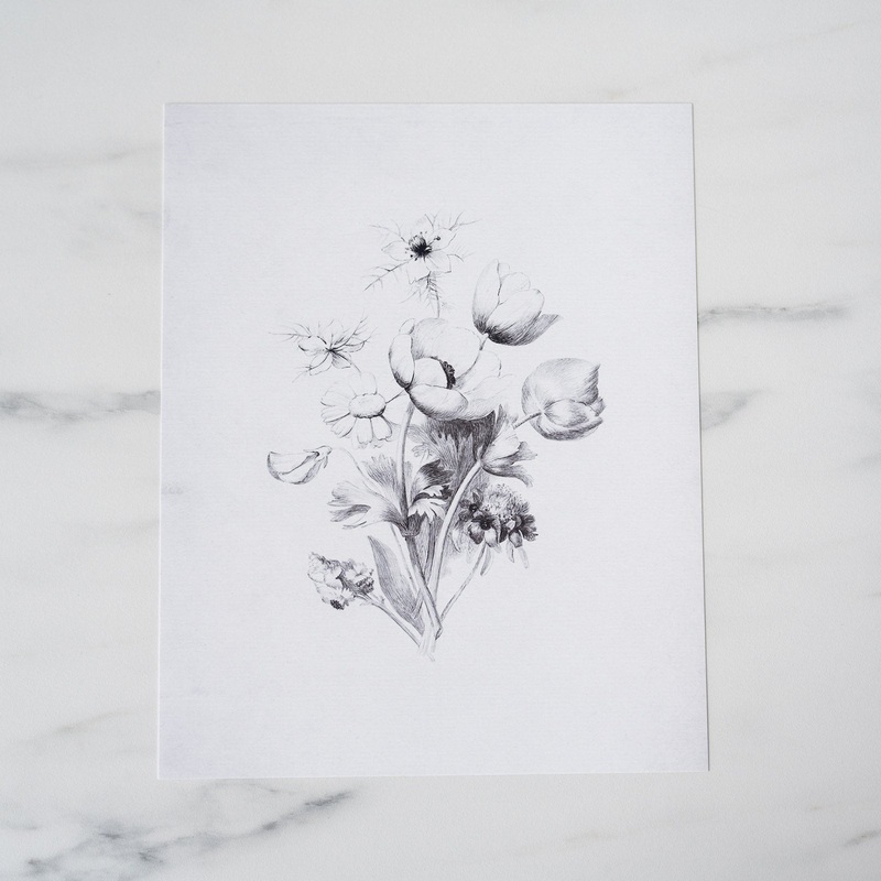 Bouquet Sketch Vintage Art Print
