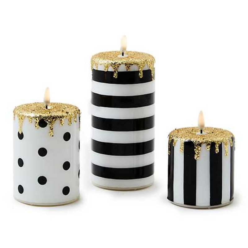 Courtly Illuminated Stripe & Dot Candles, Set of 3