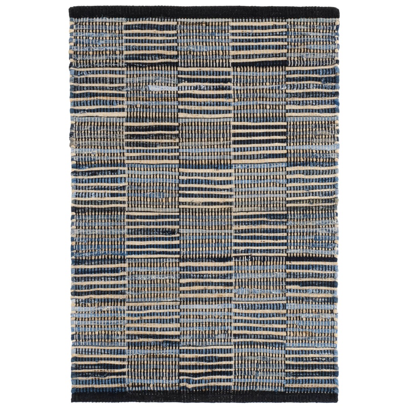 Denim Rag Gridwork Handwoven Cotton Rug | Blue