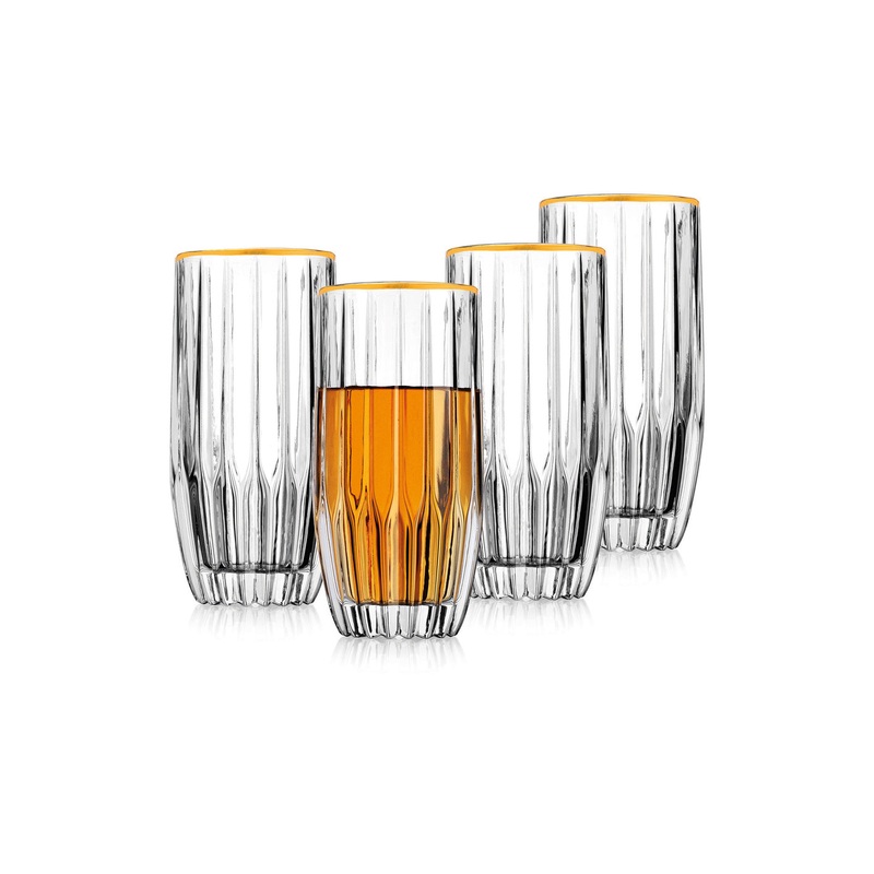 Godinger Pleat Glassware with  Gold Trim, Set/4