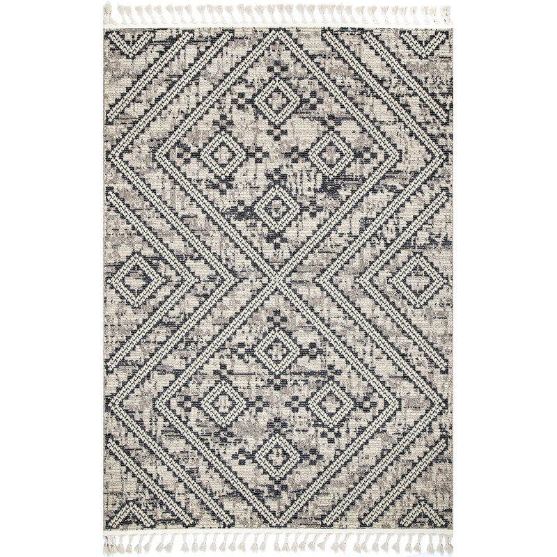 Vintage Lattice Tassel Rug | Light Grey