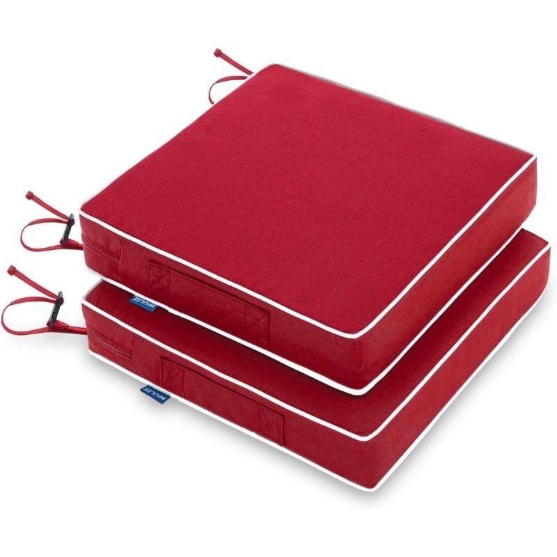 MIULEE 19 x 19 x 3 Outdoor Chair Cushions,Waterproof Seat Cushions with Adjustable Straps,Set of 2 Patio Chair Cushions for Patio Furniture Garden,Red