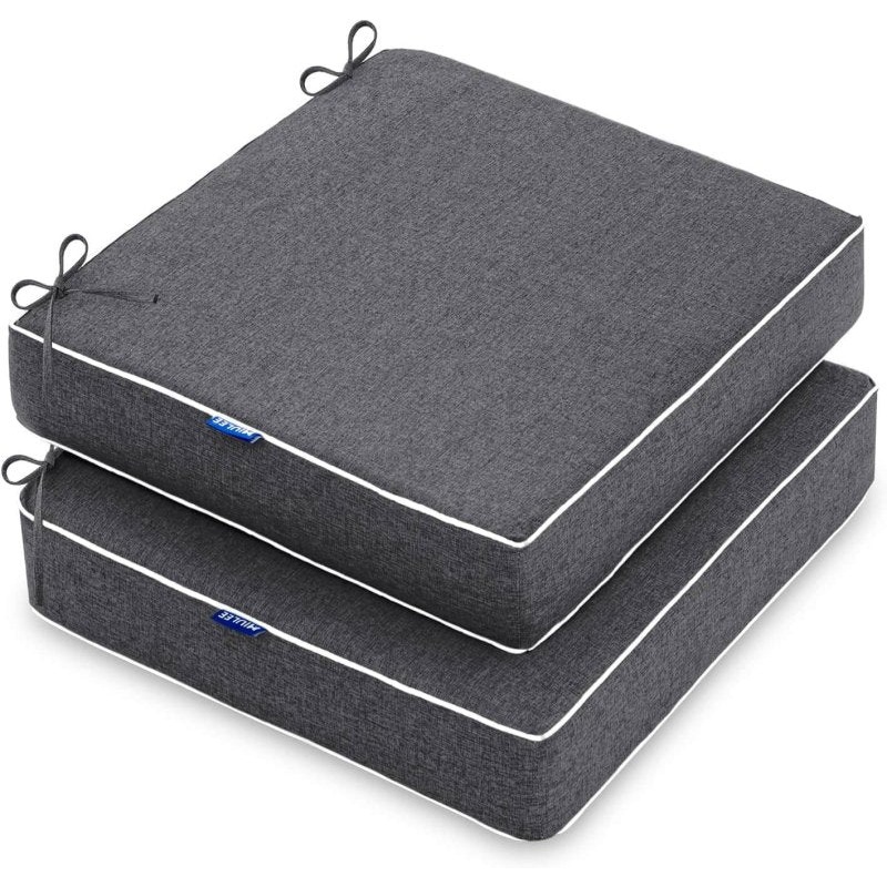 MIULEE 22 x 22 x 3 Inch Outdoor Chair Cushions,Waterproof Seat Cushions for Patio Furniture Garden with Ties Patio Chair Cushions Set of 2,Dark Grey