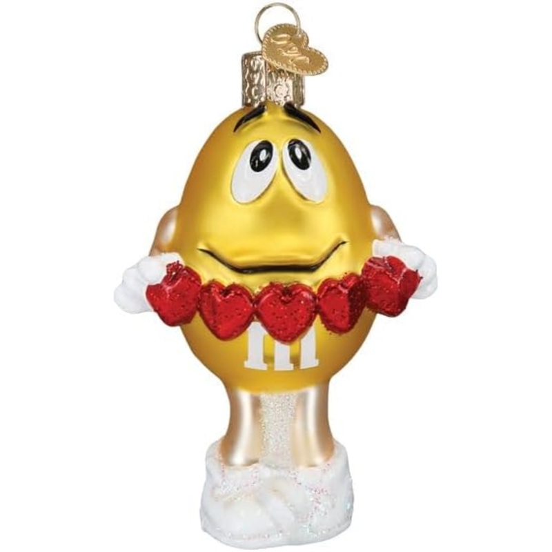 Old World Christmas Blown Glass Ornament for Christmas Tree, M&M’S  Yellow Love You (with OWC Gift Box)