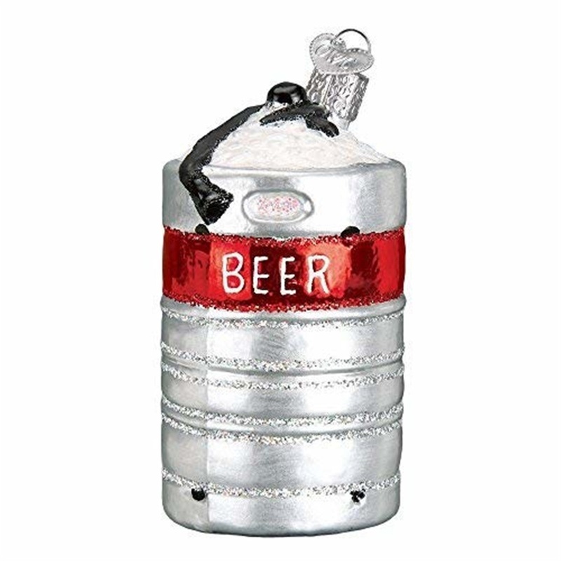 Old World Christmas Aluminum Beer Keg Blown Glass Ornament