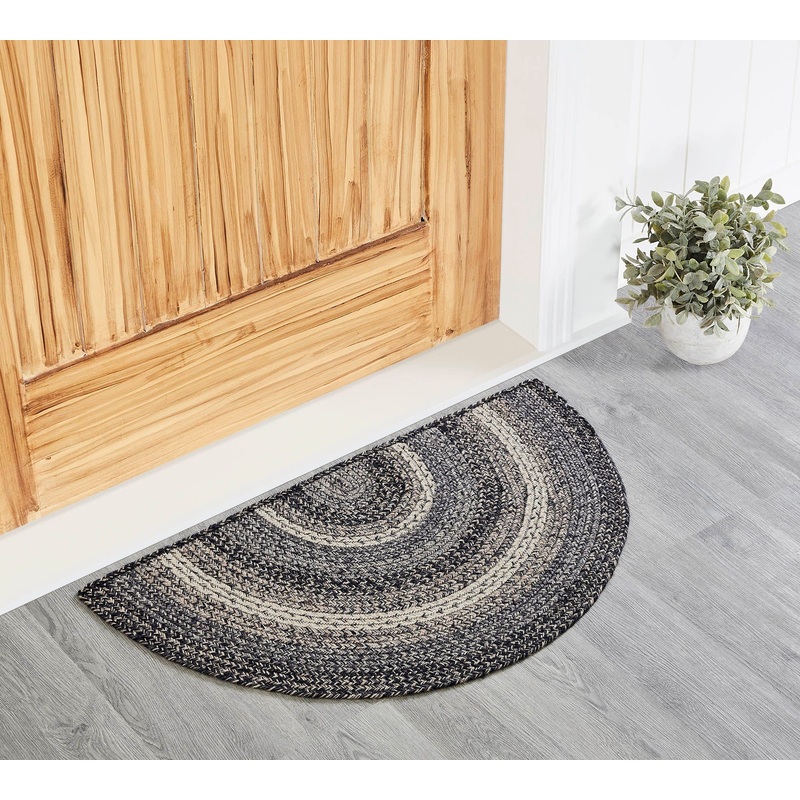 Sawyer Mill Black White Jute Rug Half Circle w/ Pad 19.5×36