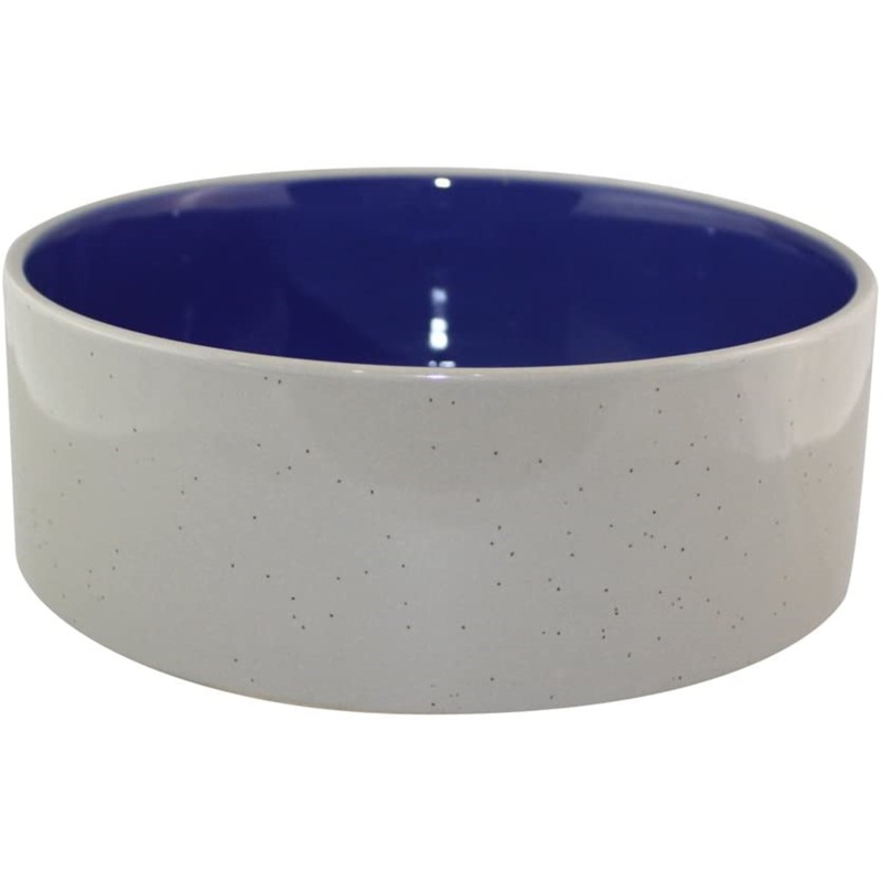 Ethical Pet Stoneware Crock Dog Bowl, Heavyweight Ceramic, Non-Slip, Dishwasher Safe, Medium & Large Dogs, Blue & Tan, 7.5