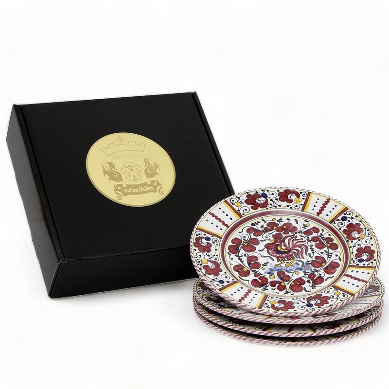 GIFT BOX: With Deruta Dinner Plate – RED ROOSTER design (4 Pcs)