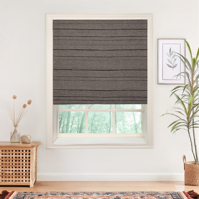 Natural Jute & Hemp No-Drill Blinds & Shades | Black Gray