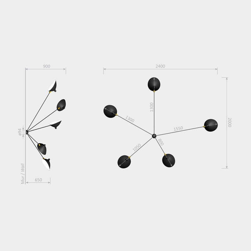 Serge Mouille Spider 5 Still Arms Sconce Lamp