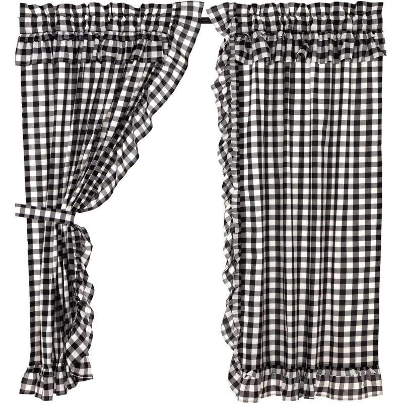 Annie Buffalo Black Check Ruffled Short Panel Set of 2 63×36