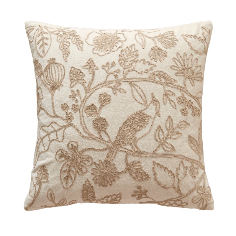 Ivory Flower and Bird Square Pillow