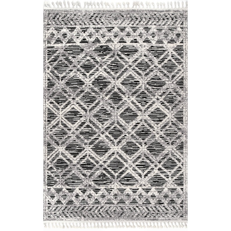 Shaggy Lattice Tassel Rug | Grey