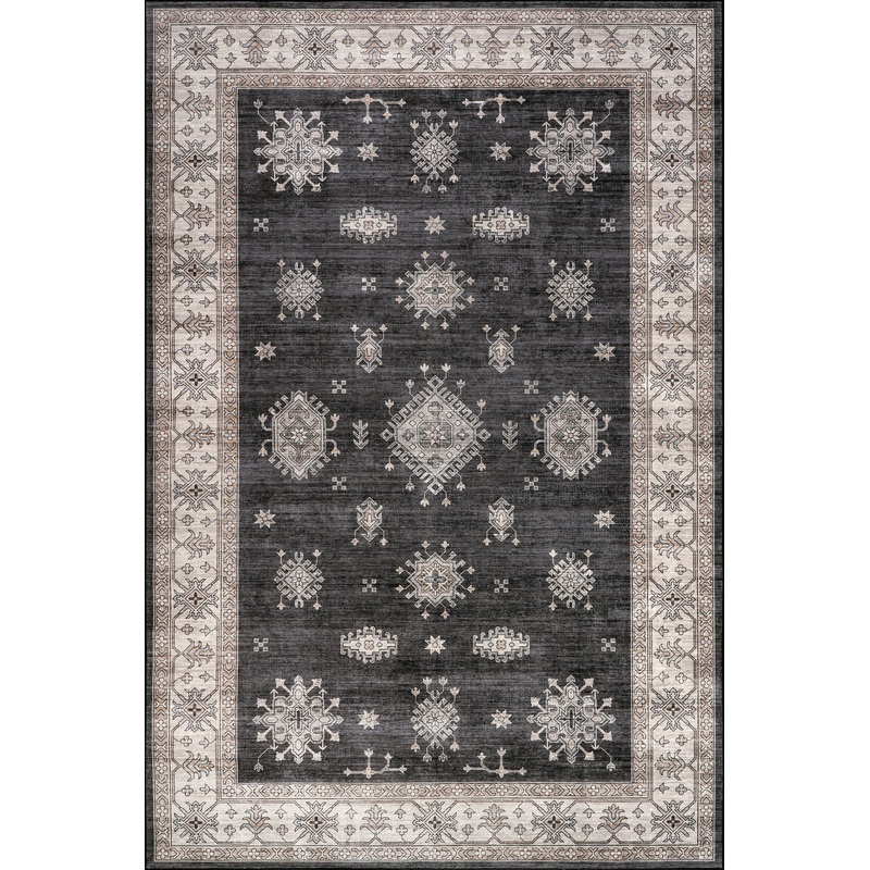 Andrea Bordered Spill Proof Washable Rug | Charcoal