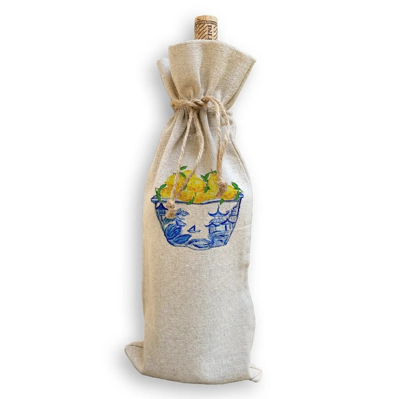 Blue & White Bowl w/Lemons – Wine Bag