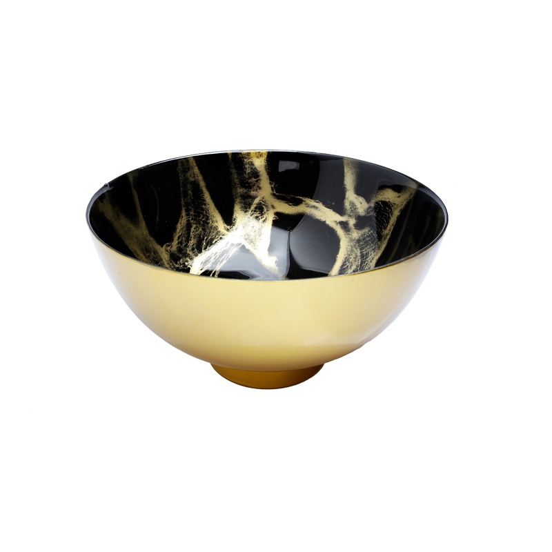 Classic Touch Black and Gold Marbleized Footed Bowl 10.5″