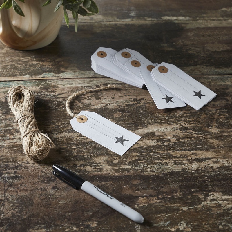 Faceted Barn Star Barnwood Paper Tag Charcoal 3.75×1.75 w/ Twine Set of 50