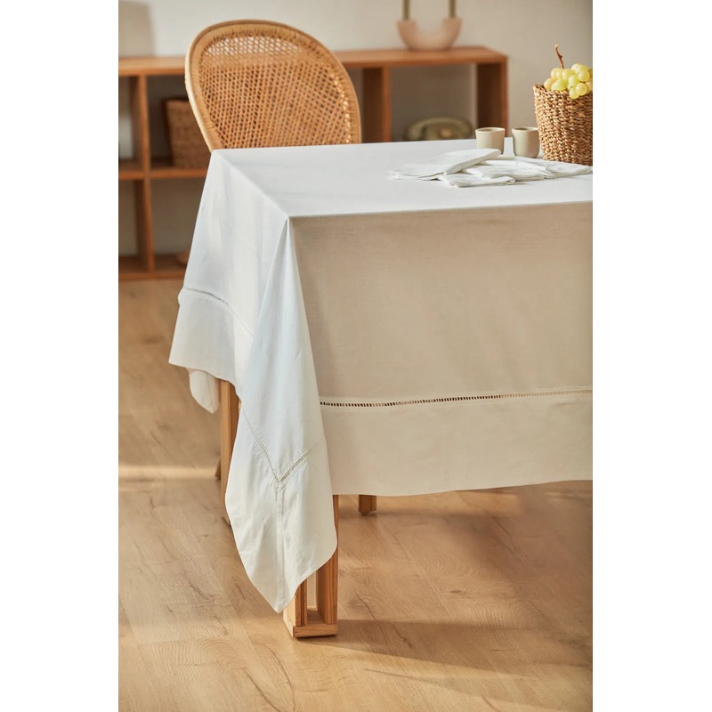 Mantel de algodn con vainica blanco puro Mao