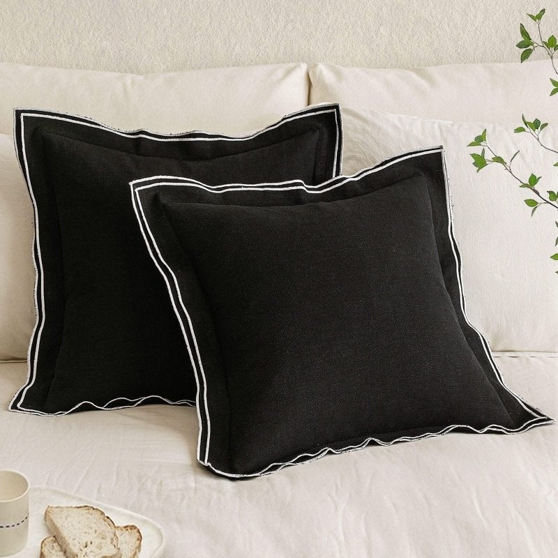 MIULEE Linen Pillow Covers 20×20 Inch Black Decorative Throw Pillow Covers Cozy Boho Farmhouse Cushion Covers for Couch Sofa Bedroom Living Room Home Decor