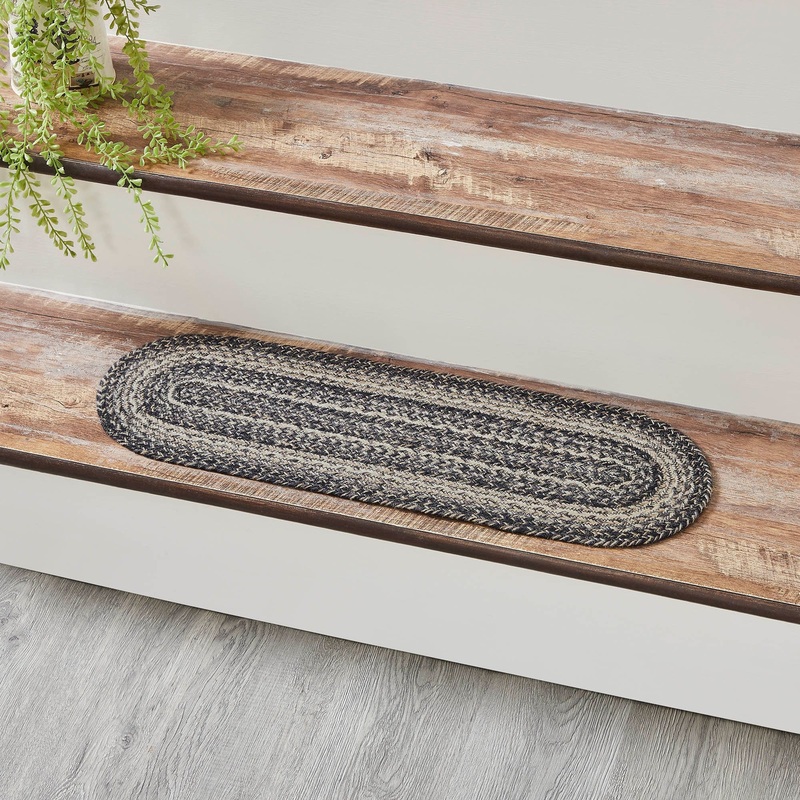 Sawyer Mill Black White Jute Stair Tread Oval Latex 8.5×27